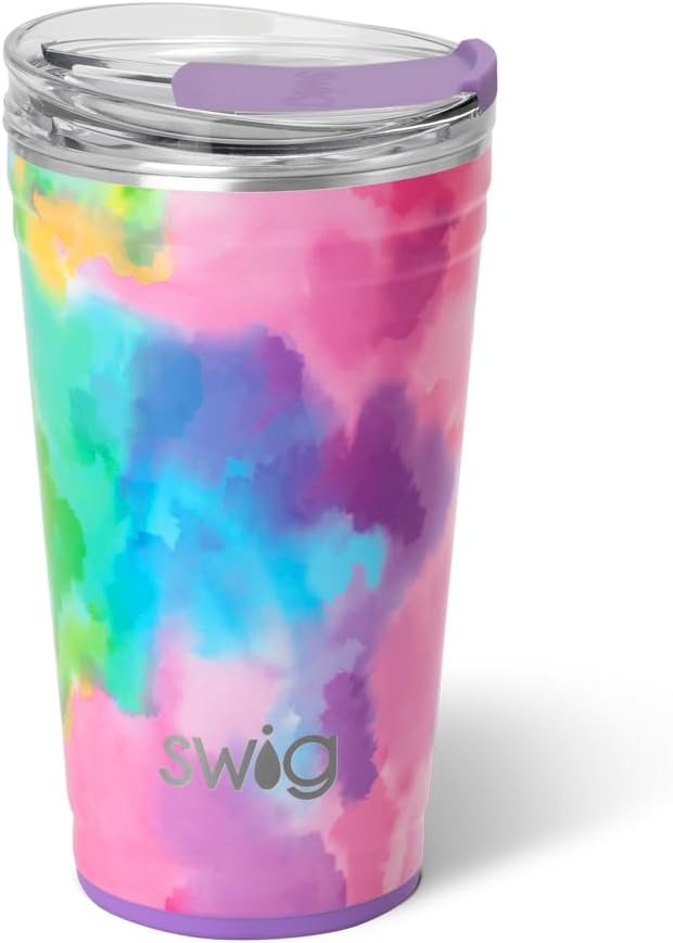 Swig Life 24oz Party Cup, Stackable Insulated Party Cup with EZ Flow Lid, Cup Holder Friendly, Dishwasher Safe, Stainless Steel, Large Travel Tumbler for Hot and Cold Drinks (Cloud Nine)
