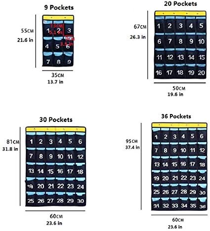 Numbered Pocket Chart Over Door Hanging Classroom Organizer for Cell Phones Calculators Holders Blue (30 POCKETS)