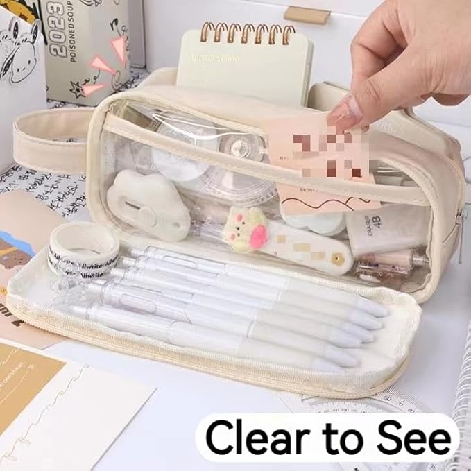 Big Capacity Pencil Case 5 Compartments Large Pencil Pouch Pen Bag Pencil Box Holder Organizer Simple Storage Aesthetic Stationery Cosmetic for Adults Men Women College Office Essentials (Brown)