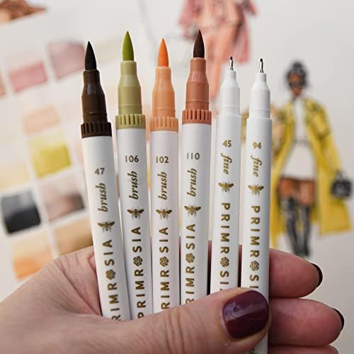 Primrosia 24 Skin Tones Dual Tip Marker Pens, Hair and Portrait Watercolor Sketch Set – Fine and Brush Ends, Art Supplies for Coloring, Sketching and Drawing