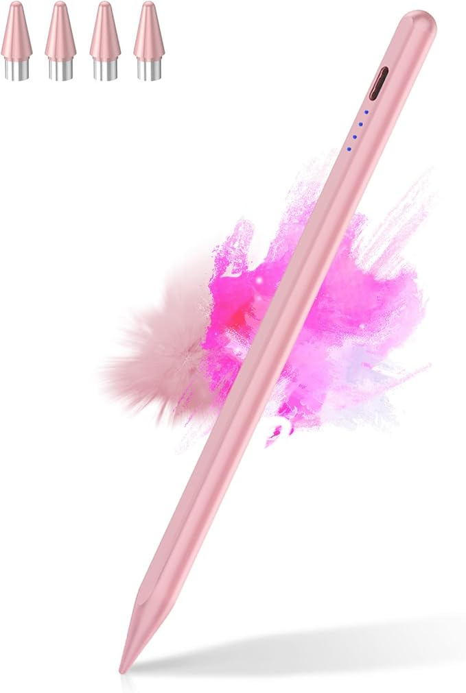 CMARS Active Stylus Pen for Touchscreen, Universal Tablet Pencil for Apple iPad/iPhone/Samsung/Huawei/Xiaomi/Android and More Devices, Rechargeable Digital Pens with Magnetic Function - Pink