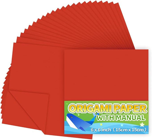 Praisebank Red Origami Paper, 220pcs 6x6 inch, Double Sided Color, Origami Paper Kit for Crafts, Origami Kit.