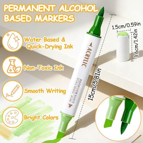 72 Colors Acrylic Paint Markers, 36 Pack Dual Tip Chisel & Fine Permanent Art Paint Pens Set, Coloring Markers for Adult Book Drawing, Rock, Stone, Fabric, Art Supplies Marker Kit for Illustration DIY