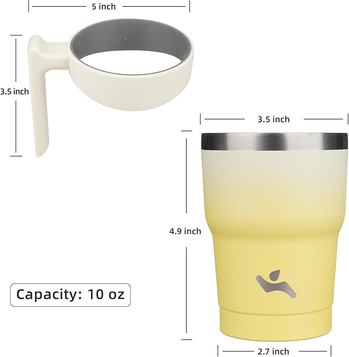 Konokyo 10 oz Tumbler with Handle and 2 Straw 2 Lid, Insulated Water Bottle Stainless Steel Vacuum Cup Reusable Travel Mug,Lemon
