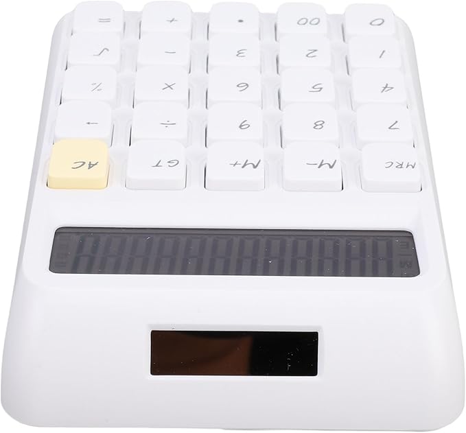 GLOGLOW Solar Power Calculator, ABS Material, 12 Digits Large LCD, Tactile Buttons, Great for Office Study and School Use (White)