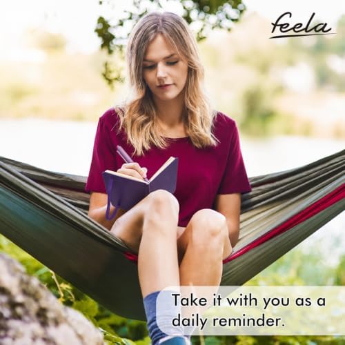 feela 3 Pack Pocket Notebook Journals, Mini Cute Small Journal Notebook Bulk Hardcover College Ruled Notepad with Pen Holder for Office School Supplies, with 3 Black Pens, 3.5”x 5.5”, A6, Purple