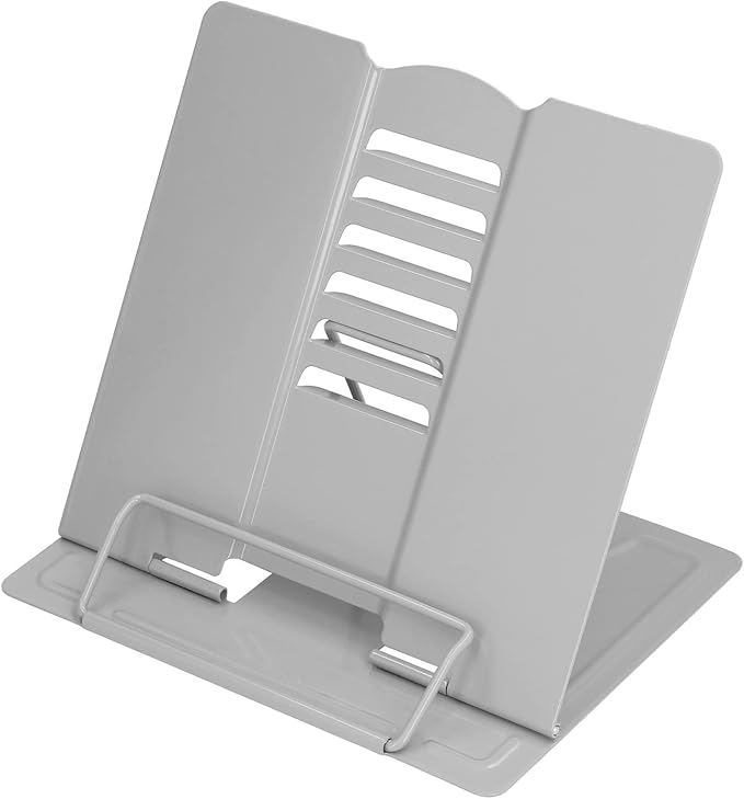 Book Holder Stand Adjustable Height Angle Ergonomic Design Foldable Portable Metal Reading Stand for Home Office School Iron Material 22 x 21cm (Grey)