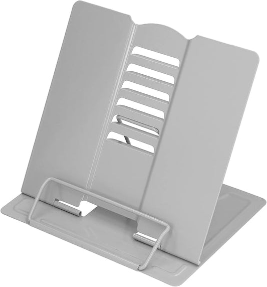 Book Holder Stand Adjustable Height Angle Ergonomic Design Foldable Portable Metal Reading Stand for Home Office School Iron Material 22 x 21cm (Grey)