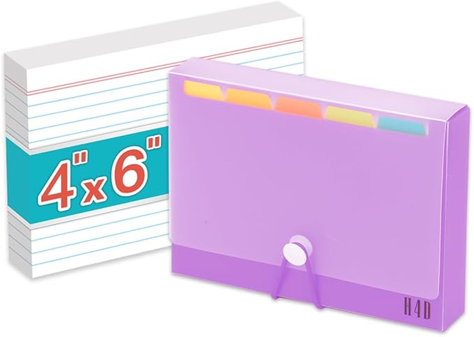 H4D 4x6 Index Card Case with 100 Heavyweight Ruled Index Cards and Dividers, Purple