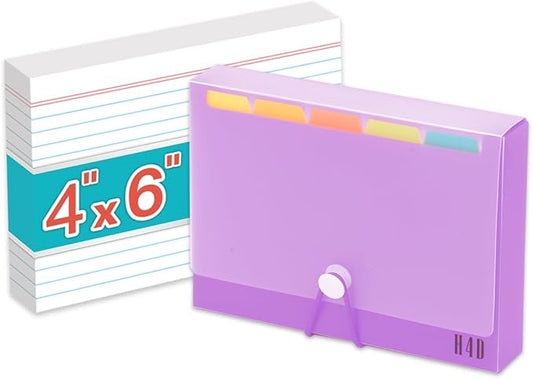 H4D 4x6 Index Card Case with 100 Heavyweight Ruled Index Cards and Dividers, Purple
