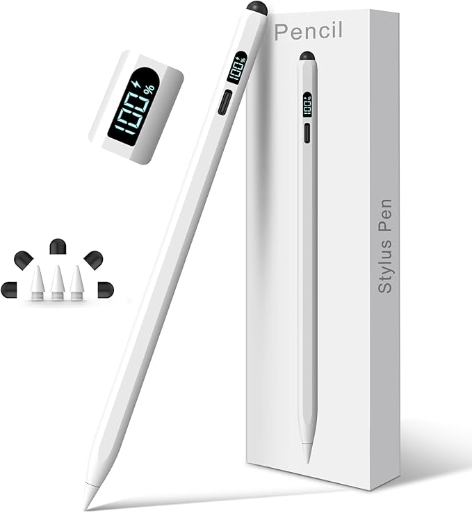 Digiroot iPad Apple Pencil 2025-2018, LED Power Display Dual-Tip Stylus Pen with 3X Fast Charge, Compatible for iPad A16 11/10/9/8/7/6, Pro 11"/12.9"/13''/M4, Air M3/M2/5/4/3, Mini 7/6/5