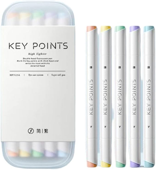 Dual-Tip Highlighters, Free Pencil Case, Chisel Tip & Fineliner Tip, No Bleed Up, Pestal Quick-Drying Highlighter (Pastel2)