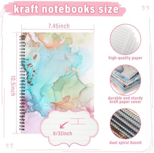Fuutreo 6 Pack Spiral Notebook 10.5x7.45 Notebook,Marble,Opulent