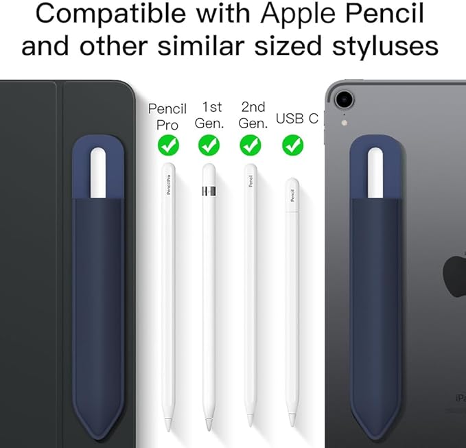 MoKo Pencil Holder Sticker Fit Apple Pencil Pro/ (USB-C)/ 1st/ 2nd Generation, Elastic Pencil Pocket Pouch Adhesive Sleeve Attached to iPad Case for Stylus Pens, 2 Pieces Dark Blue