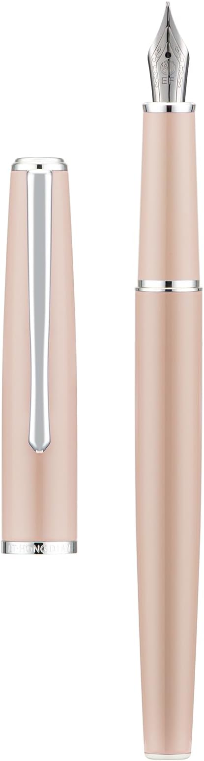 Hongdian 920S Fountain Pen Pink Metal Office Pen, Iridium Extra Fine Nib Classic Pen with Ink Converter