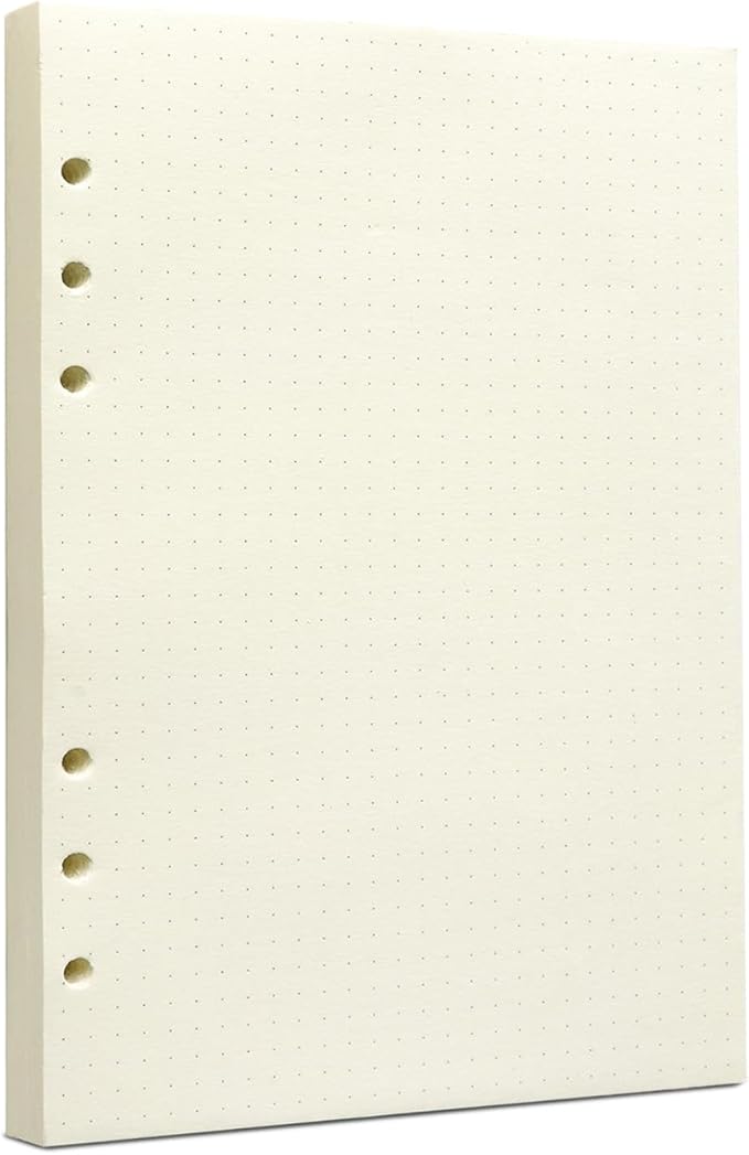 A5 Dot Grid Filler Paper, 6-Hole Punched, 100GSM Dotted Loose-Leaf Paper and Planner Inserts for Planners, Meeting Notes, and Bullet Journals,80 Sheets/160 Pages
