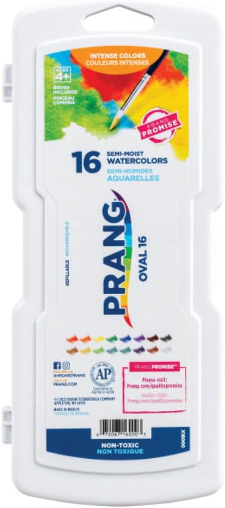 Prang Semi-Moist Watercolors 16-Color Refillable Oval Pan Set with Size 6 Paintbrush, Class Pack of 6