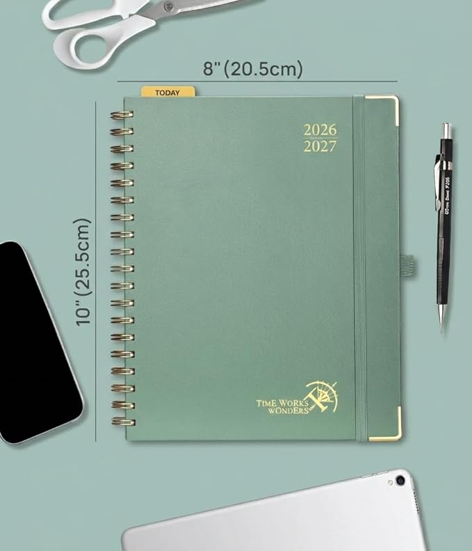 POPRUN 2026-2027 Monthly Planner, 18 Month Calendar (July 2026-Dec 2027), 7.5" x 9.5" B5 Spiral Hardcover Organizer with Dotted Note Pages, Professional Appointment Book for Business Office, Students & Teachers - Midnight Green