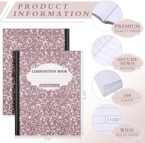 Colarr 8 Pack Composition Notebook Wide Ruled Marble, Taro Color