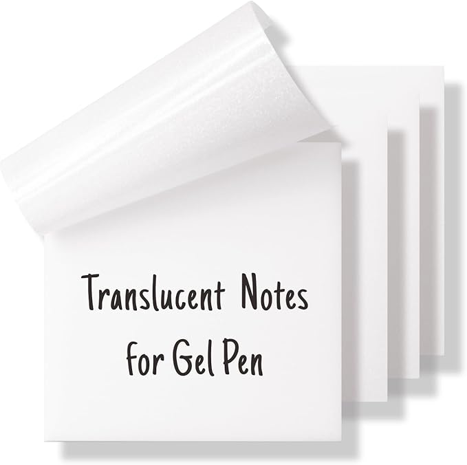 Gel Pen Friendly Transparent Sticky Notes - Translucent Matte Clear Pads for Annotating Books, 3x3 in, 4 Pads 200 Sheets, Quick Dry Smudge-Free See Through Notes