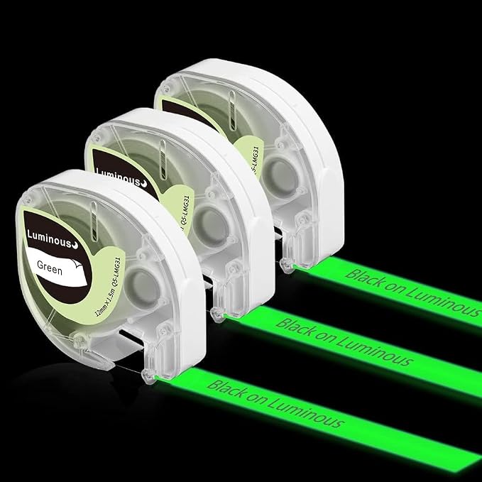 Phomemo P12 Label Tape, Glow in the Dark Sticker Paper, Light Switch Labels | Self-Adhesive Label Tape Compatible with Dymo LetraTag LT-100H LT-100T, 200B, Phomemo P12 F12 LT12 Label Maker, 3 Pack