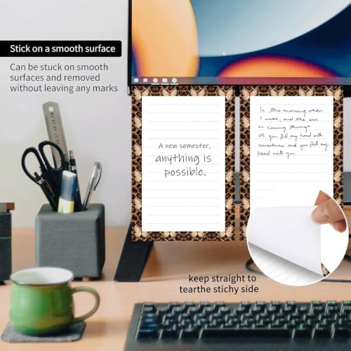 2 Pack Lined Sticky Notes 4x6 in, Cute Self-Stick Notepads with Lines, Large Memo Pads Strong Adhesive for Office, Home Cute Boho Butterfly