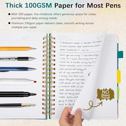 Hardcover Spiral Notebook with Tabs & Dividers, 8"x10" 5 Subject