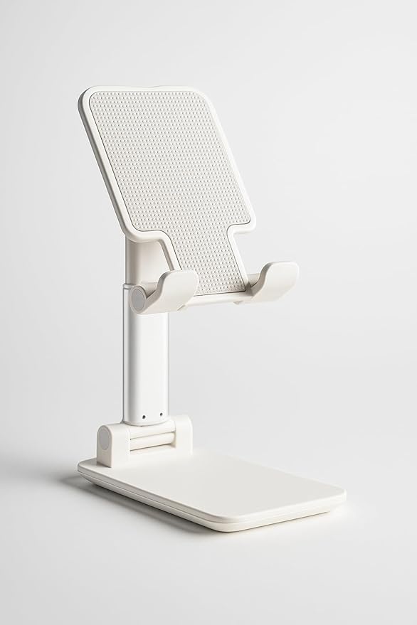 Cell Phone Stand for Desk, Adjustable iPhone Holder, Extendable Desktop Phone Stand, Portable Device Stand (White)