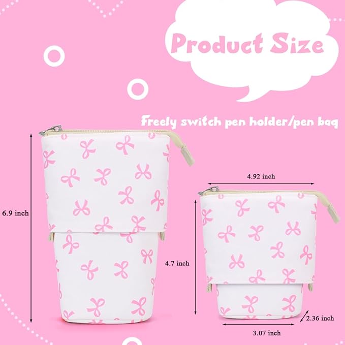 KPX Cute Standing Pencil Case Pen Holder for Kids, Pop Up Stand UP Bubble Tea Pen Organizer Kawaii Stationary for Christmas Holiday New Year Office (Bow)