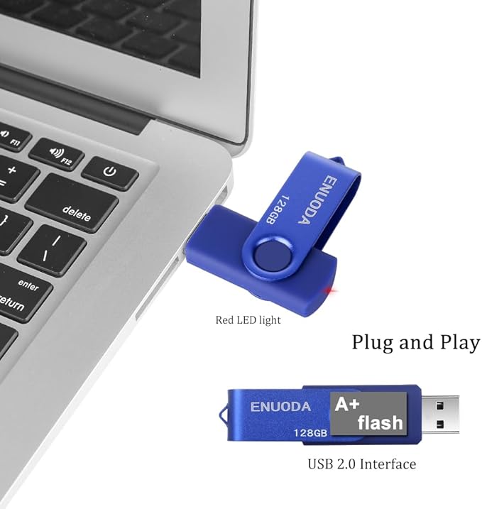 128GB Flash Drive ENUODA Thumb Drive 128GB Swivel Design USB 2.0 Memory Stick Data Storage Jump Drive Pen Drive for Laptop PC Computer (1 Pack, Blue)