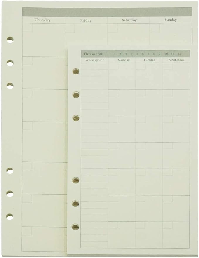 A6 Planner Refill,Month Tracker Spiral Notebook Refill,for 6 Holes Filofax/Personal Journal45sheets/90pages, 100Gsm Quality,Harphia (A6 3.74 x 6.77'',Monthly)