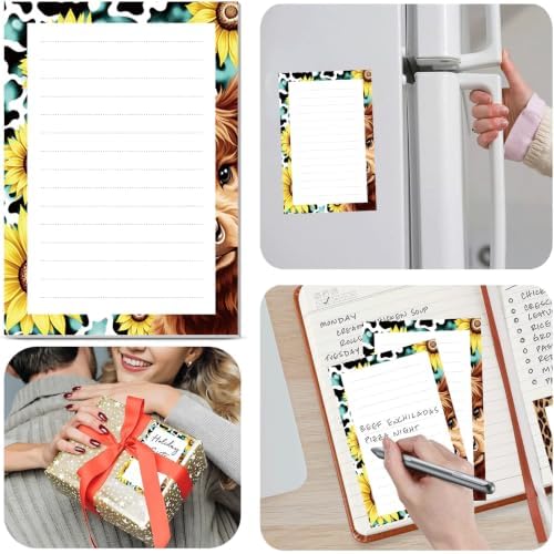 2 Pack Lined Sticky Notes 4x6 in, Cute Self-Stick Notepads with Lines, Large Memo Pads Strong Adhesive for Office, Home Sunflower Cow