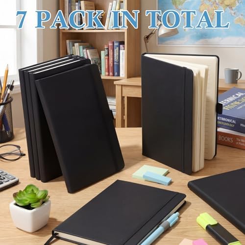 Laumoi 7 Pack Hardcover Lined Journal Notebooks Bulk,Black,A4