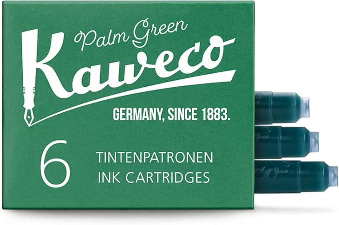 Kaweco Fountain Pen Ink Cartridges Palm Green Pack of 6 | Premium Ink with Short Standard Cartridges in Green | Vegan Cruelty Free Water Soluble Calligraphy Lettering Writing