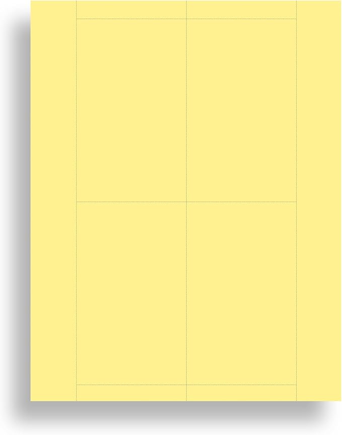 Plain Yellow Printable Index Cards 3x5 - Index Card Sheets for Inkjet & Laser Printers - Perforated cards 4 per page - 25 Sheets / 100 Index Cards