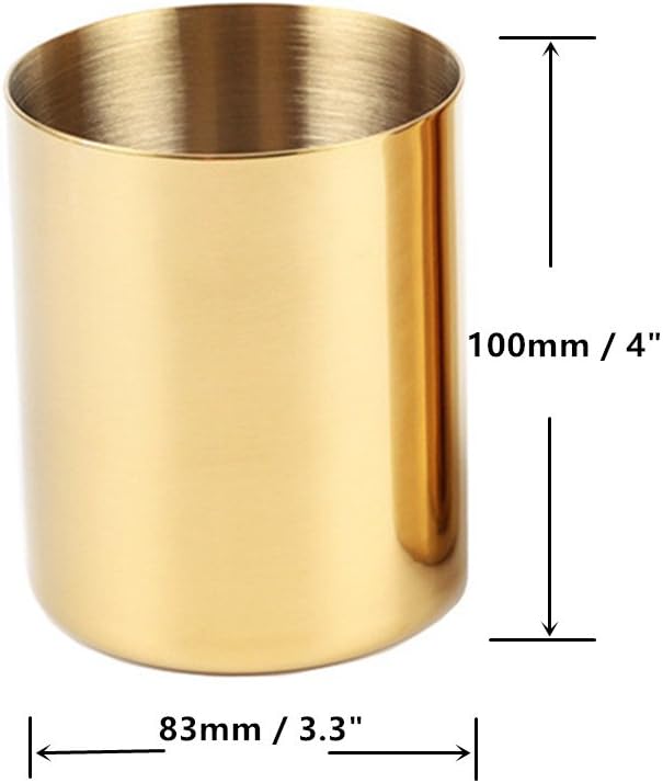 MEI YI TIAN Gold Pen Holder Glossy Stainless Steel Pencil Cup for Home Office Desk Organizers Multi Use Makeup Brush Holder Flower Vase Mini Pot Decor