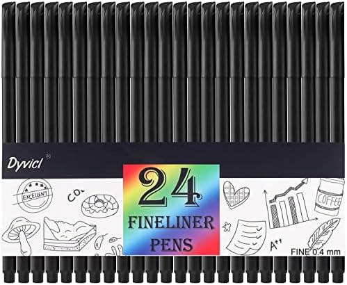 Dyvicl Journal Planner Pens Black Colored Pens, 24 Pack 0.4mm Fineliner Pen Set Fine Point Markers Drawing Pens for Journaling, Note Taking, Calendar, Adult Coloring, Scrapbooking