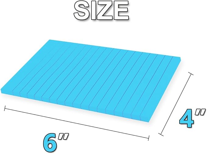 (12 Pack) Lined Sticky Notes 4x6 in,Bright Blue Large Notepads with Lines,Ruled Stickies Super Sticking Power,Office School Memo Note Pads,Post on Windows Doors,Recyclable,Easy to Write on