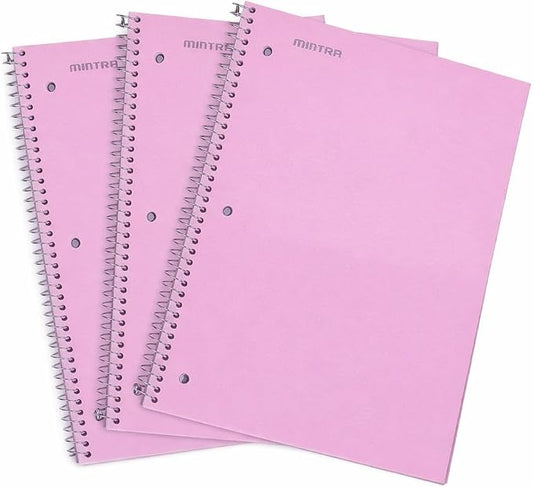 Mintra Office Durable Spiral Notebooks, 1 Subject - Colorful, Quality, Writing Pad for School, College and Business (Spring Pink, College Ruled 3pk)