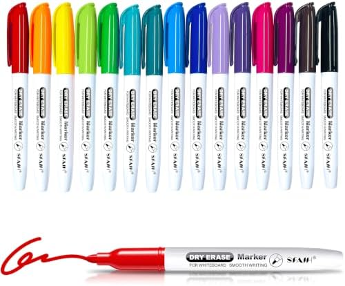 SFAIH Fine Tip Dry Erase Markers, 15 Colors, 15 Pack, 1-2mm Line, Low Odor