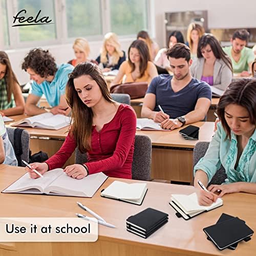 feela 3 Pack Pocket Notebook Journals with 3 Black Pens, A6 Mini Cute Small Journal Notebook Bulk Hardcover College Ruled Notepad with Pen Holder for Office School Supplies, 3.5”x 5.5”, Black
