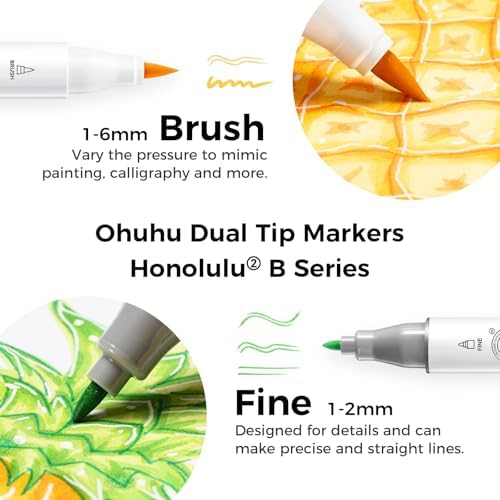 Ohuhu Alcohol Markers Brush& Fine 24 Colors for Adults Coloring Refillable