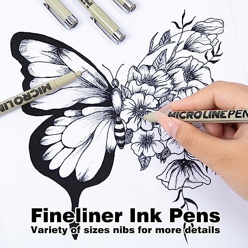 KERIFI Micro-Pen Fineliner Ink Pens, 12 Pack Black Micro Fine Point Drawing Pens Waterproof Archival Ink Multiliner Pens for Artist Illustration, Sketching, Technical Drawing, Zentangle, Scrapbooking