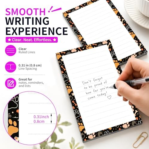 Lined Sticky Notes 4x6 in, 2 Pack Large Cute Notepads with Lines Self-Stick Note Pad, Funny Memo Pads Strong Adhesive for Office, Home Cute Funny Dog Paws