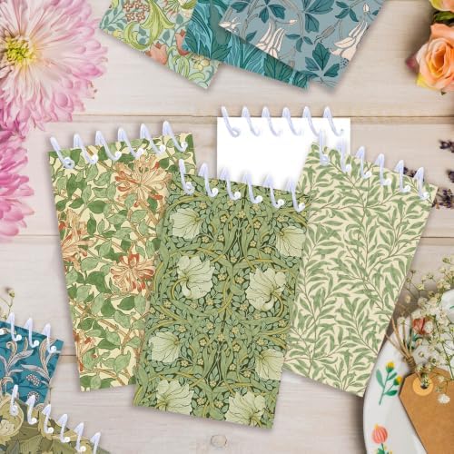 Vintage Floral Pocket Notebooks 24 Pack, Mini Spiral Notepad 2.36 x 3.94 Inch Small Journal Bulk, Cute Lined Memo Pads for Writing, William Morris Style Kraft Cover Top Wirebound Notepads for Office School Gifts