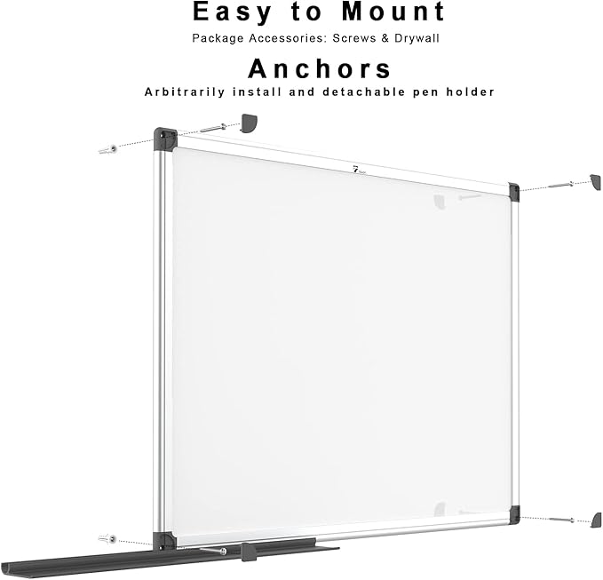 TOWON Magnetic Dry Erase Board White Board, Silver Aluminium Frame, Whiteboard for Wall with Pen Tray and Accessories for Office, Homeschool, 48 x 24 Inches