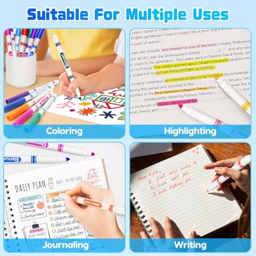 Ellinjan 240 Count Washable Markers Bulk, 12 Assorted Colors, Fine Line Colored Marker with Conical Tip, Washable Markers for Kids, Bulk Marker for Classroom, School Art Supplies for Students Teachers