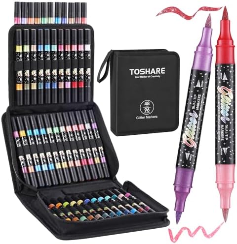 96 Colors 48 Pack Glitter Markers Pens Sparkle Markers Dual Brush Tip