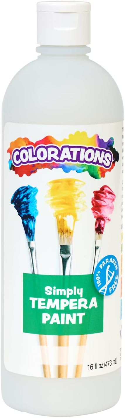 Colorations Paraben-Free Tempera Paint for Kids - White, 16 Ounce Bottle, Non-Toxic and Made in The USA