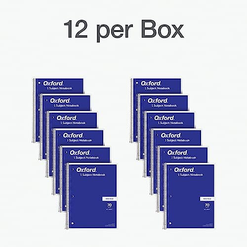 Oxford Spiral Notebook Bulk 12 Pack, 1 Subject, Wide Ruled, Blue